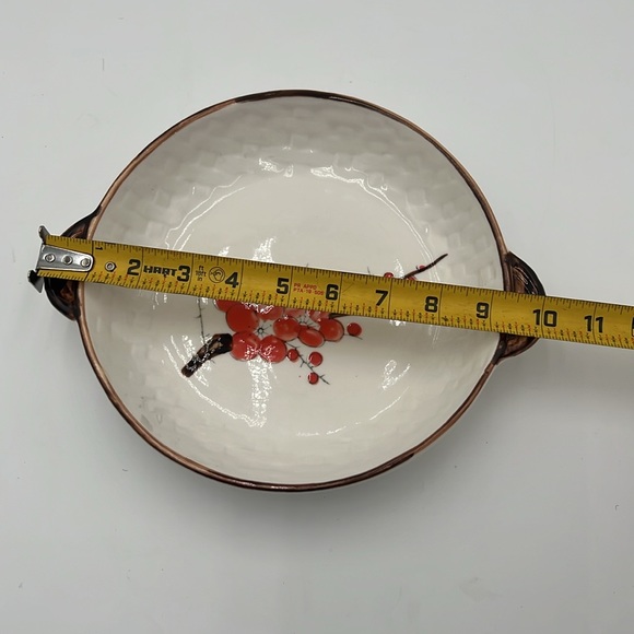 Hand Painted Cherry Blossom Basket Weave Ceramic Dish - Picture 4 of 5
